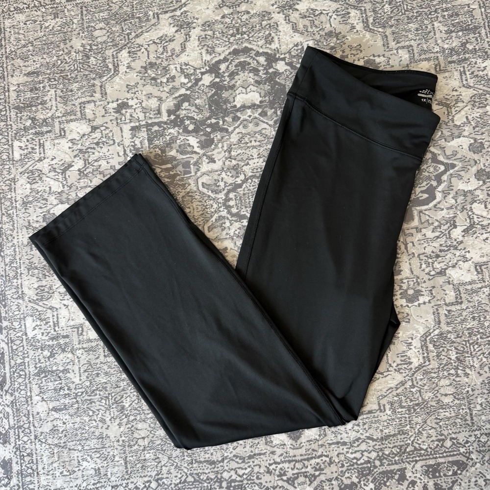 BCG Plus Black Bootcut Yoga Pants Womens 1X Activewear Leggings SGBCWP8082